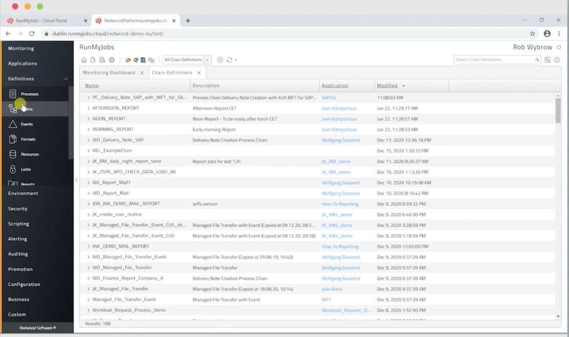 screenshot of Redwood RunMyJobs